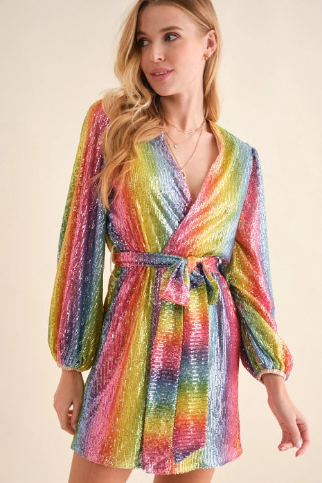 rainbow sequin wrap dress BuddyLove Adeline Sequin Wrap Dress - Prism