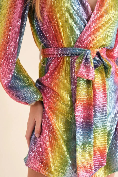 sequin rainbow wrap dress Rainbow Sequin Wrap Dress