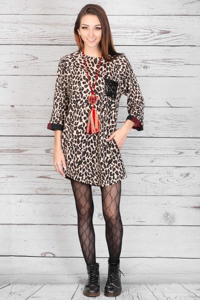 Leopard Cuff Tunic Dress