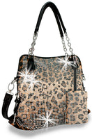 Leopard Print Rhinestone Covered Accessorized Tote