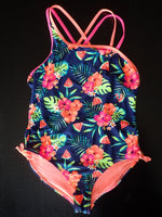 Navy & Orange Floral One Piece Swimsuit