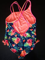 Navy & Orange Floral One Piece Swimsuit