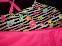 Striped Emoji Print Two Piece Swimsuit
