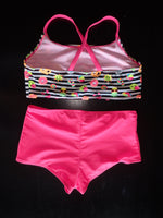 Striped Emoji Print Two Piece Swimsuit