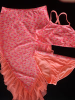 Pink & Orange Mermaid Print Swimsuit With Skirt