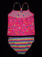 Emoji Rainbow Stripe Tankini Two Piece Swimsuit