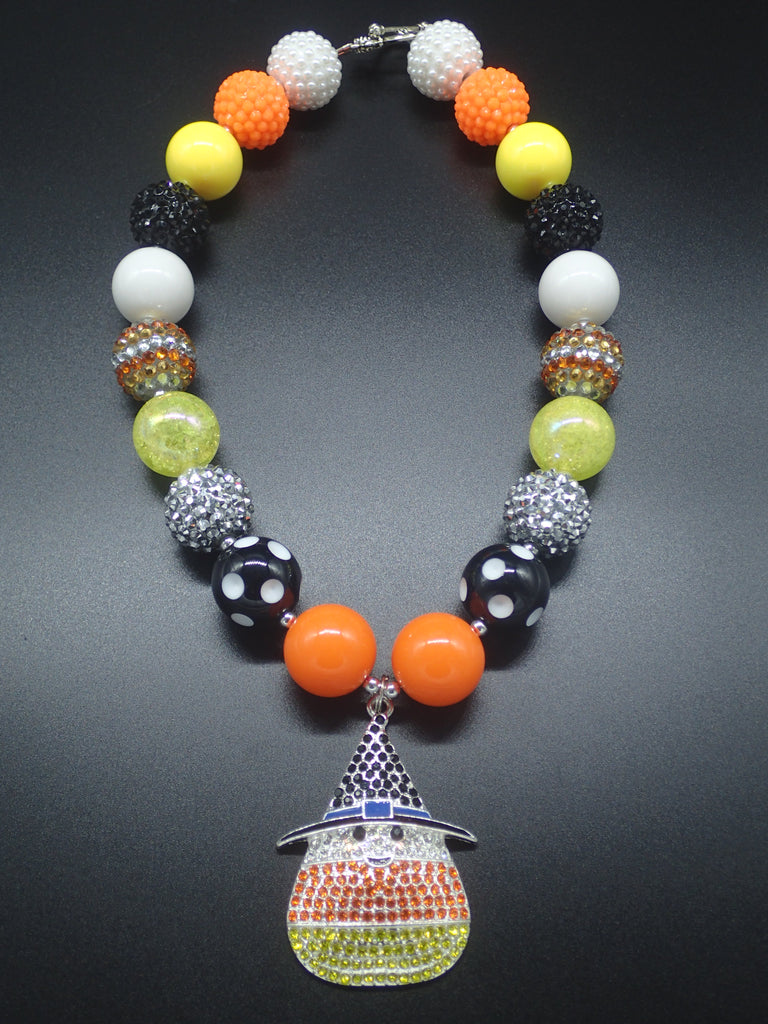 Halloween Necklace - Candy Corn Smile Pendant *Kids Size*